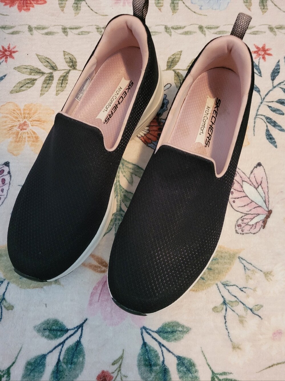 Skechers Black Slip-On Sneakers with Pink Interior